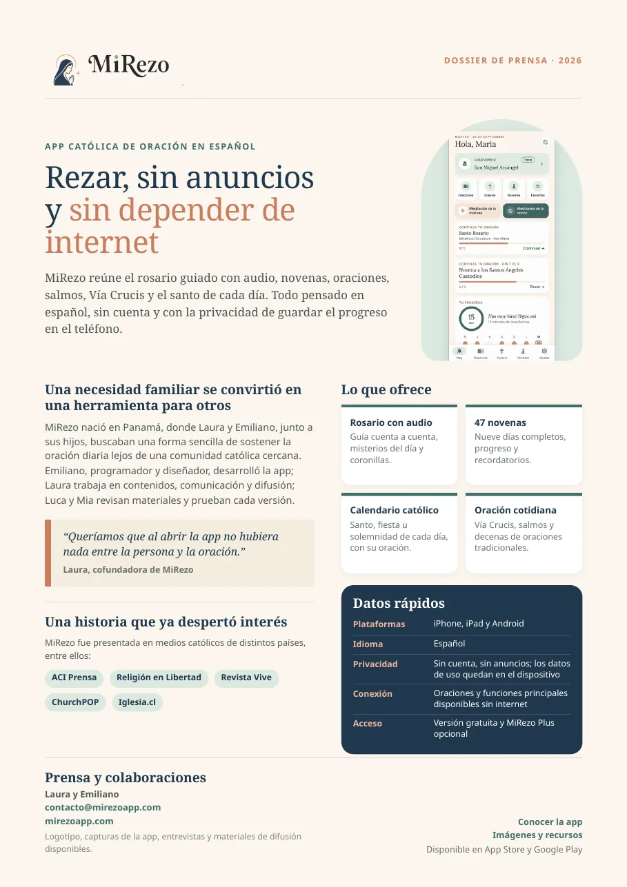 Primera página del dossier de prensa de MiRezo