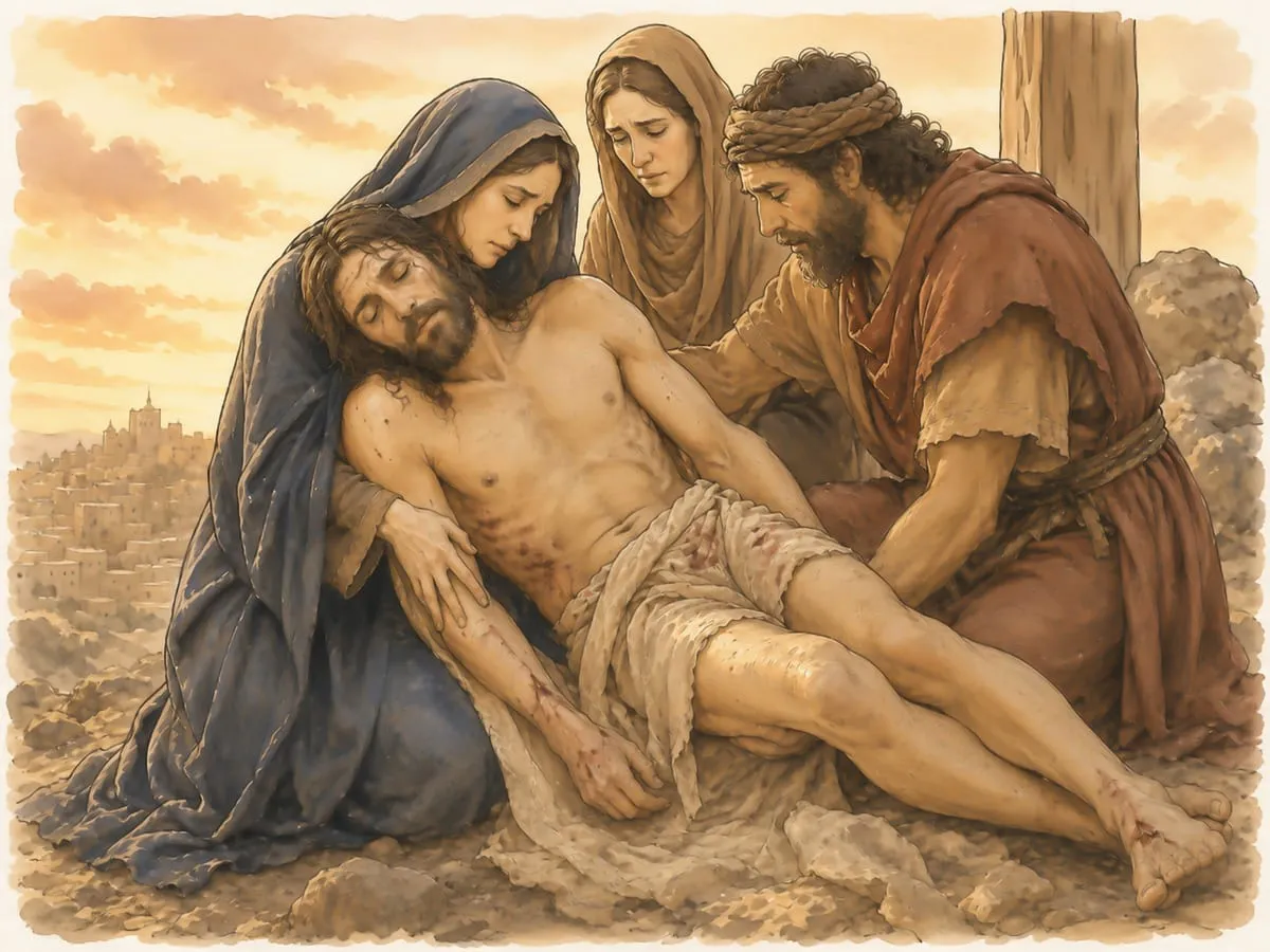 Estación 13: Jesús es bajado de la cruz y entregado a su Madre