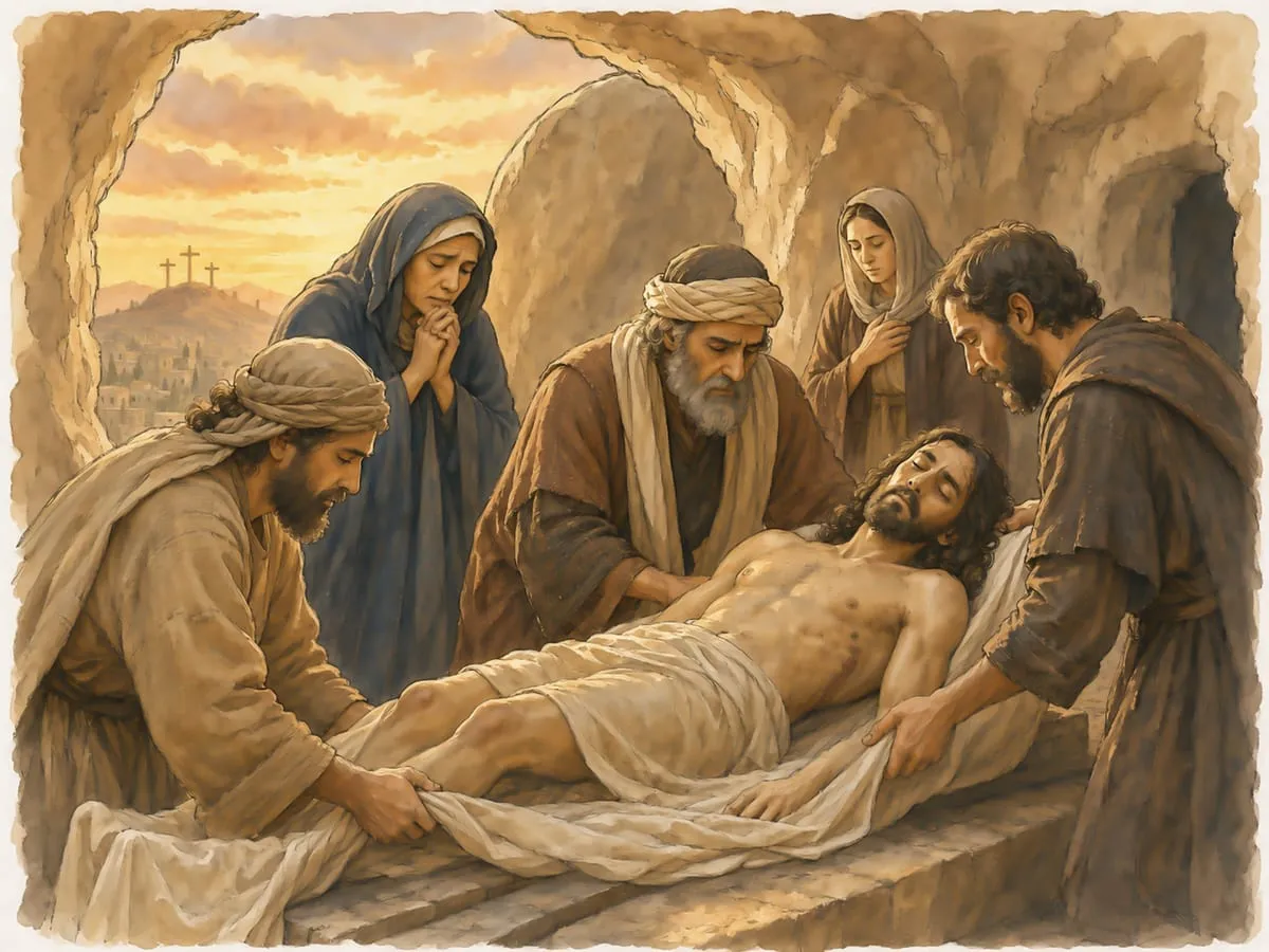 Estación 14: Jesús es colocado en el sepulcro
