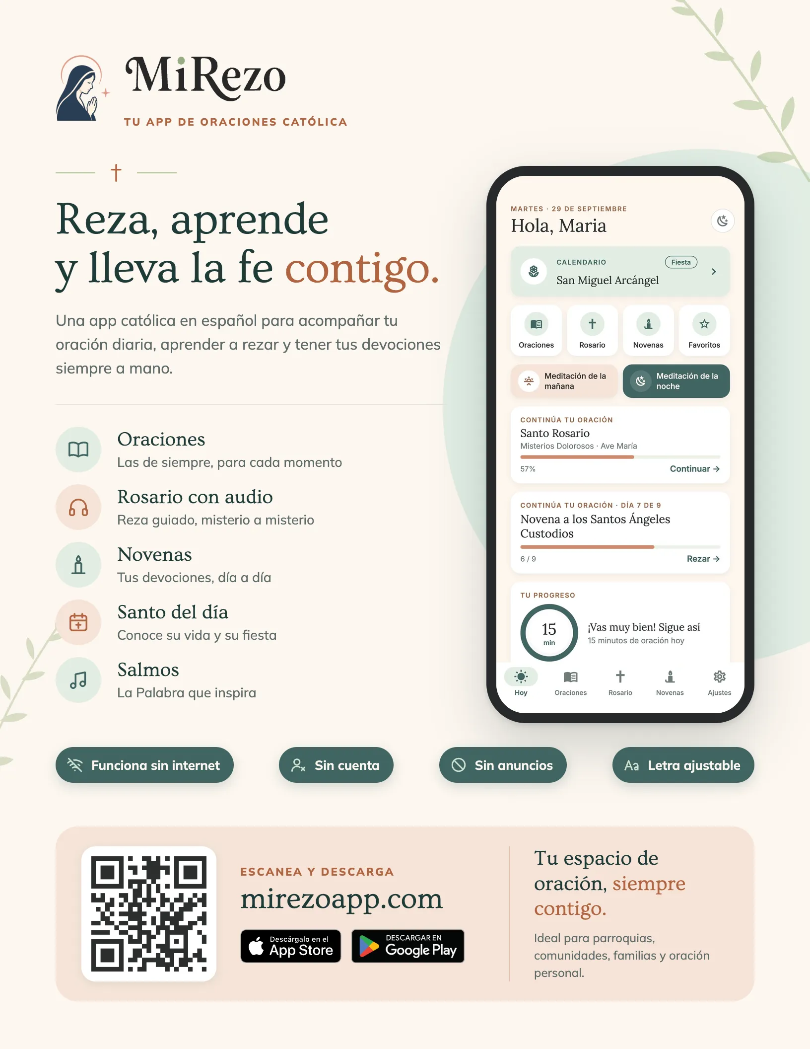 Póster de MiRezo tamaño carta con código QR para descargar la app