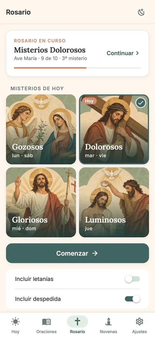 El Santo Rosario en MiRezo: los misterios de cada día, con el misterio de hoy marcado