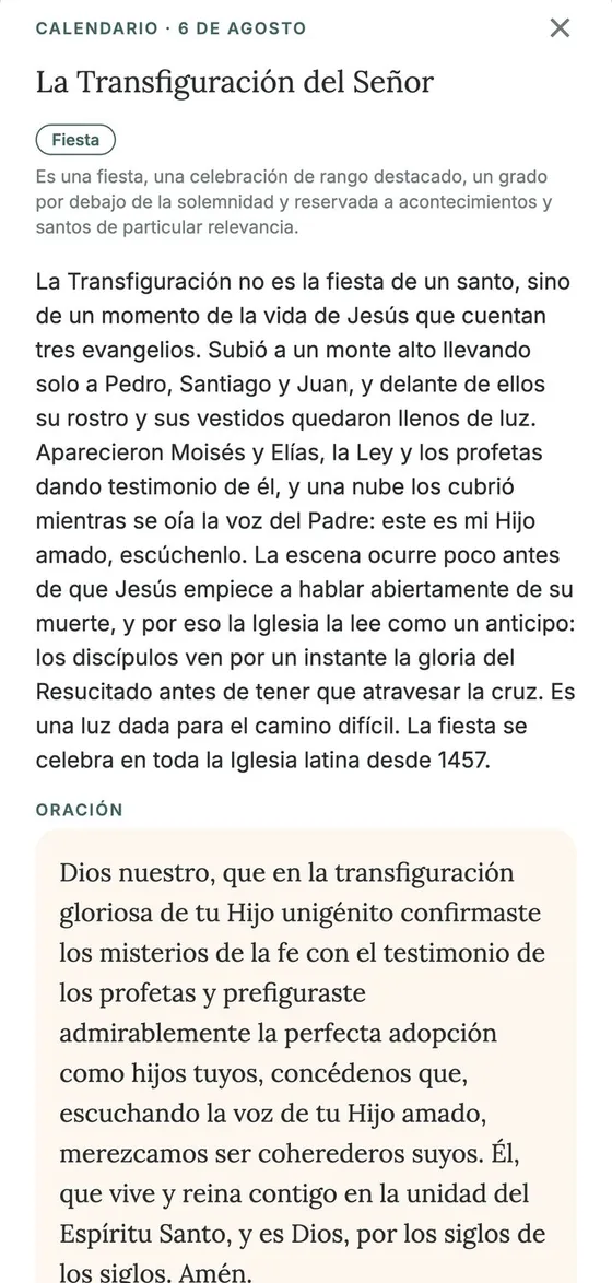 El santo del día en MiRezo: la Transfiguración del Señor con su historia y su oración